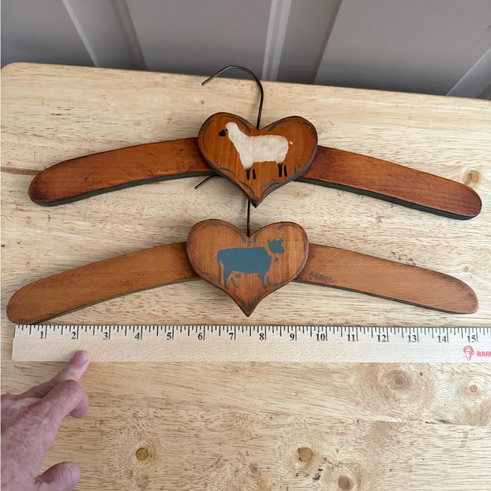 Vintage Wooden Hangers Set Of 2, hand painted.